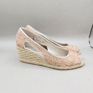 Donald Pliner Charlot Women 7 M Open Toe Cork Wedge Pump Shoes Cut Out Sides